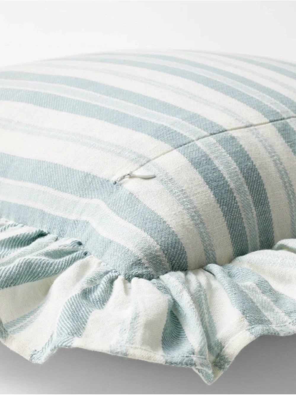 Threshold Square Striped Ruffle Decorative Throw Pillow in Light Blue and ivory